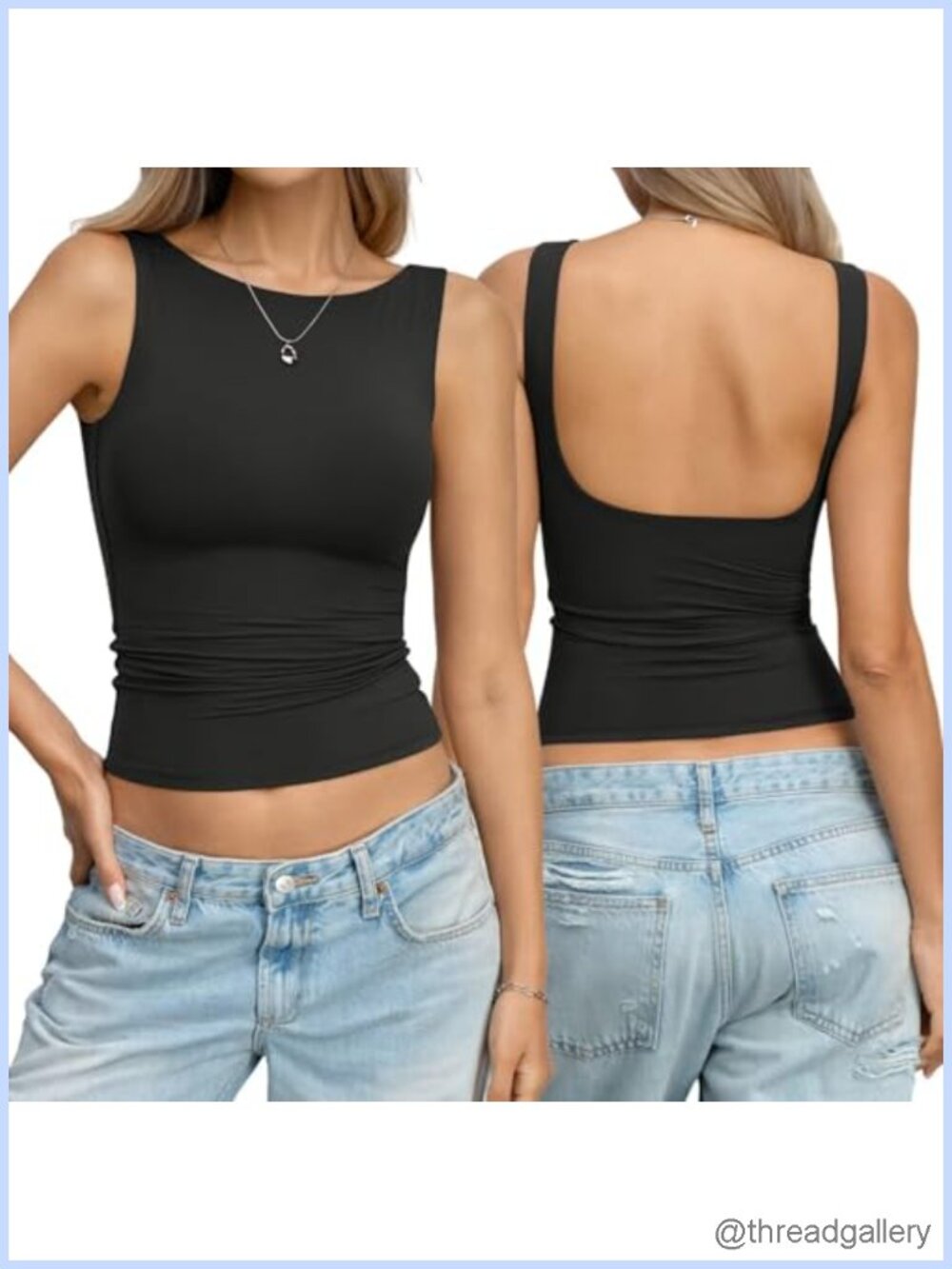Double Lined Backless Crop Tank Top Boat Neck Fitted